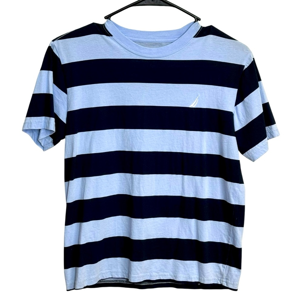 Nautica Boys Light Blue and Navy Striped Tee Size M